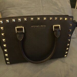 Michael Navy Selma Stud Medium Satchel